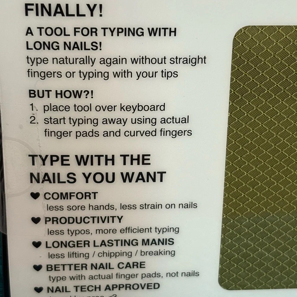 TippyType Long Nail Keyboard Cover. Matte Black . Olive green carrying case.